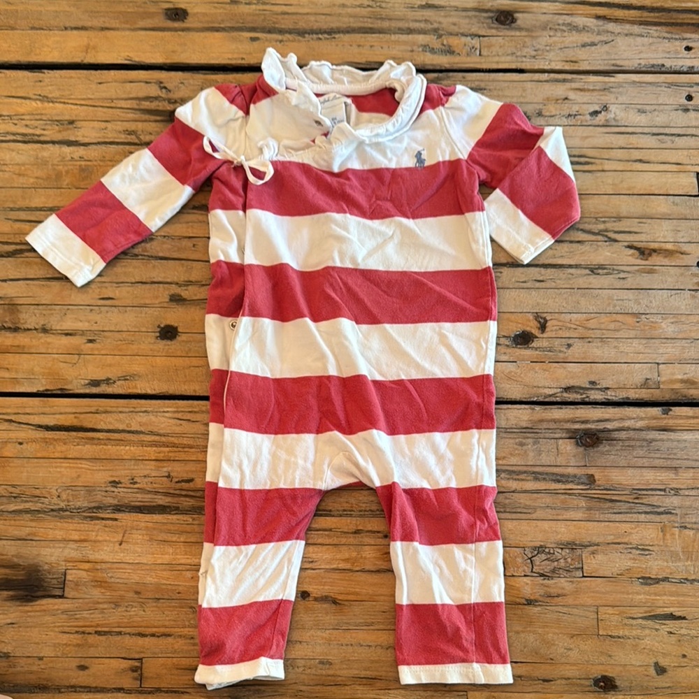 Ralph Lauren Red and White Striped Baby Outfit